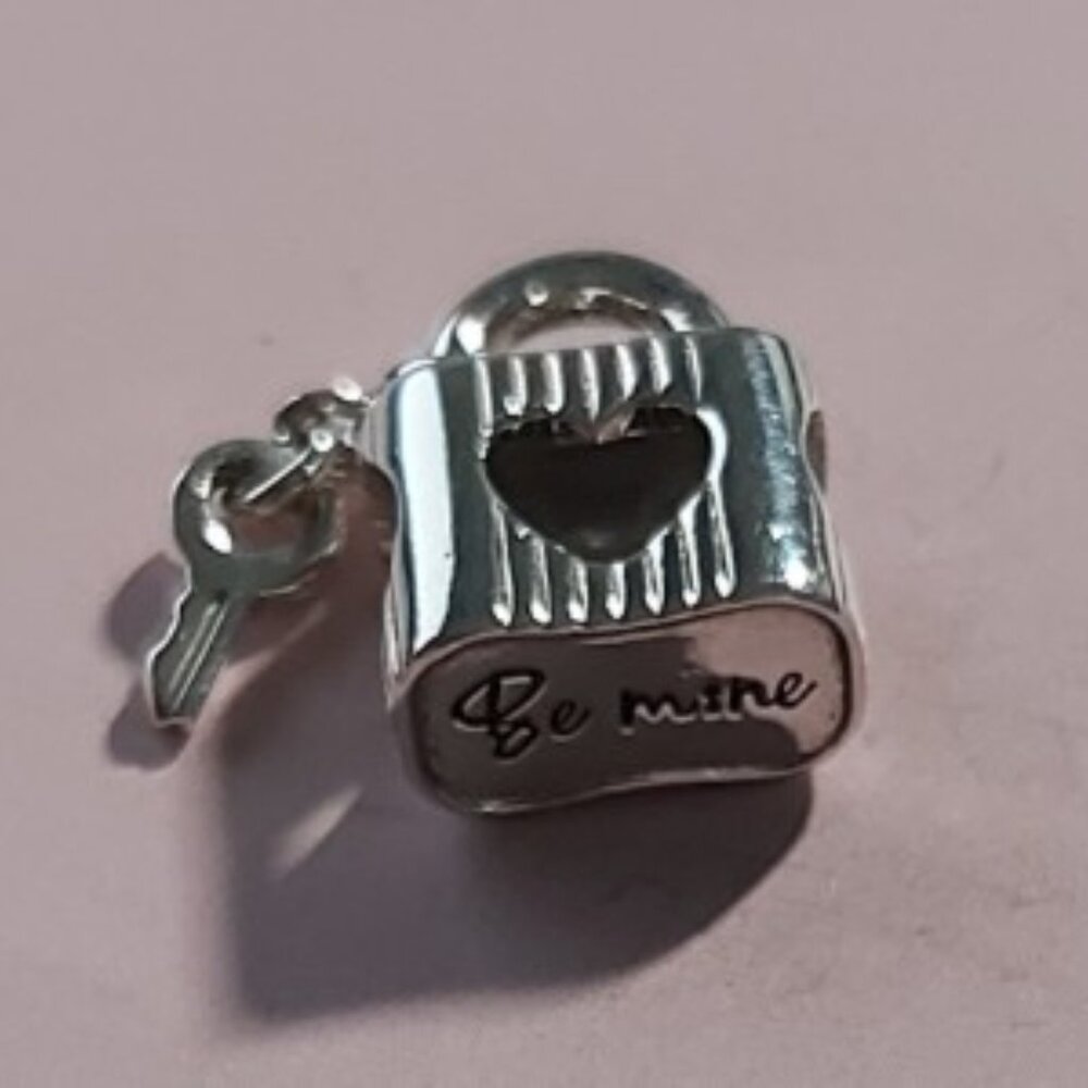 Auth. Pandora *Retired* Sterling Silver Padlock & Key  w/ Black Enamel 790095C01